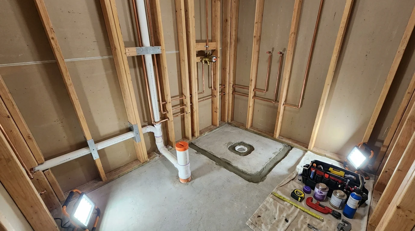 Bathroom rough-in plumbing during remodel by Johns Plumbing LLC in Sweet Springs