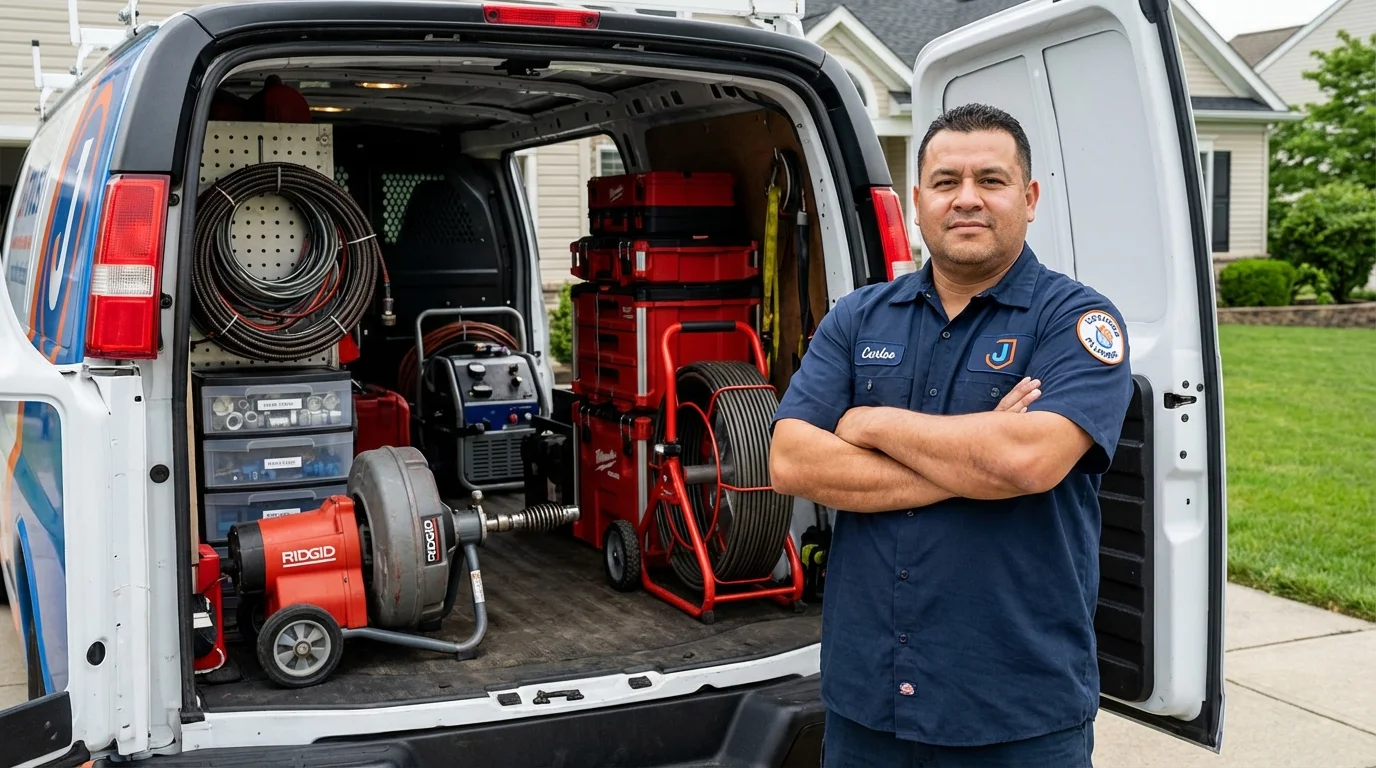 Professional drain cleaning equipment and Johns Plumbing LLC plumber in Sweet Springs