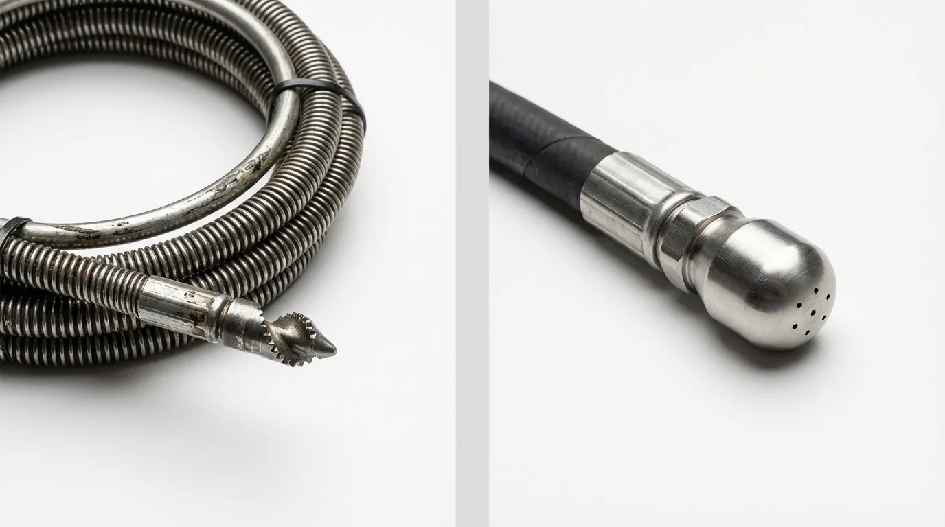Drain snake cable and hydro jetting nozzle used for drain cleaning in Sweet Springs, MO