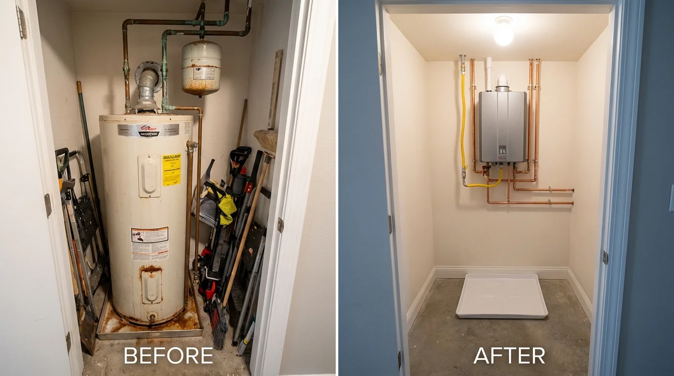 Tank water heater versus wall-mounted tankless unit comparison for Sweet Springs, MO homeowners