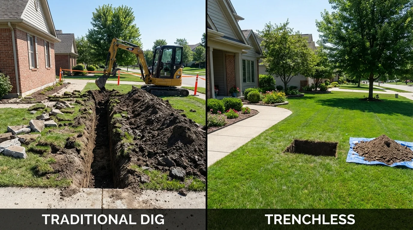 Trenchless sewer repair with minimal yard damage versus traditional excavation in Sweet Springs, MO